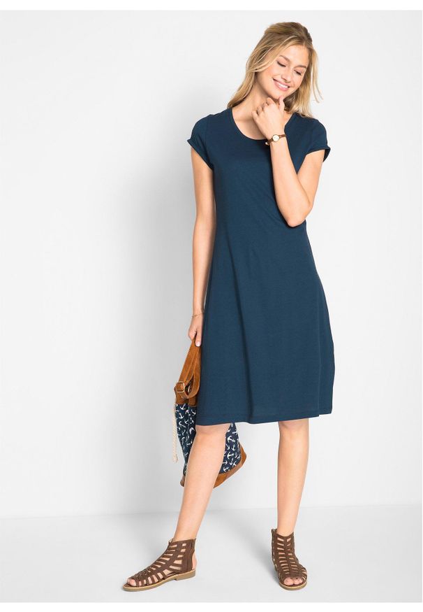 bonprix - Sukienka dresowa z czystej bawełny organicznej. Kolor: niebieski. Materiał: bawełna, dresówka