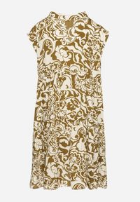 Born2be - Ciemnozielona Bawełniana Sukienka o Kroju Oversize w Ornamentny Wzór Izelona. Okazja: na co dzień. Kolor: zielony. Materiał: bawełna. Typ sukienki: oversize. Styl: klasyczny, casual #5