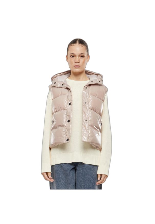 Kurtka bez rękawów z kapturem z recyklingu dla kobiet Urban Classics Sherpa. Typ kołnierza: kaptur. Kolor: różowy. Materiał: puch. Długość rękawa: bez rękawów. Styl: elegancki