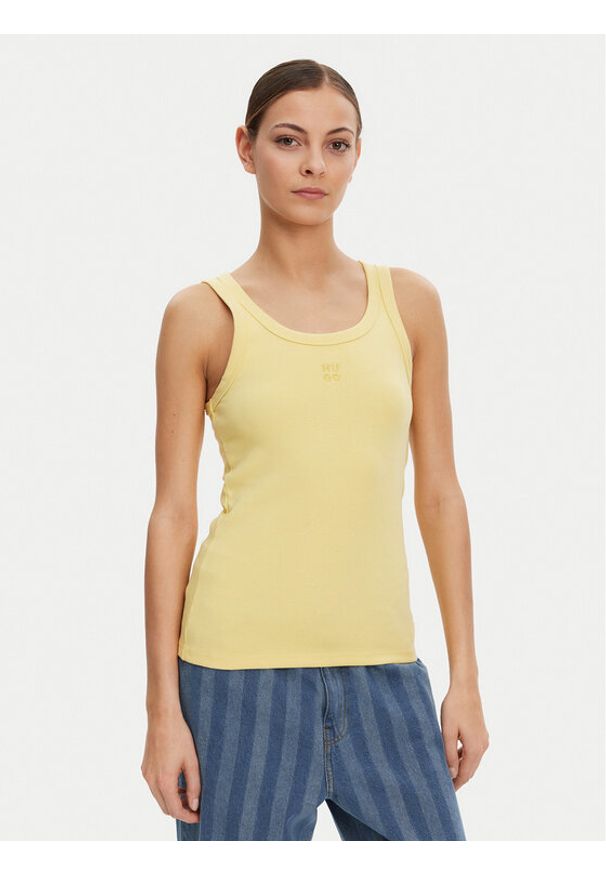 Hugo - HUGO Top Datamia 50514489 Żółty Slim Fit. Kolor: żółty. Materiał: bawełna