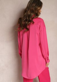 Renee - Różowa Gładka Koszula na Guziki Daphrae. Kolor: różowy. Materiał: materiał. Wzór: gładki #4