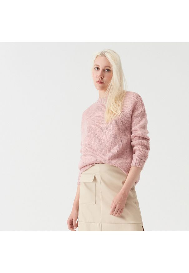 Sinsay - Sweter z wełną - Różowy. Kolor: różowy. Materiał: wełna