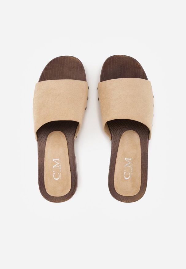 Renee - Beżowe Klapki z Nitami Lephiaphe. Okazja: na co dzień. Kolor: beżowy. Wzór: aplikacja. Sezon: lato. Styl: casual, elegancki