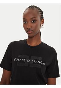 Elisabetta Franchi T-Shirt MA-003-46E2-V180 Czarny Regular Fit. Kolor: czarny. Materiał: bawełna