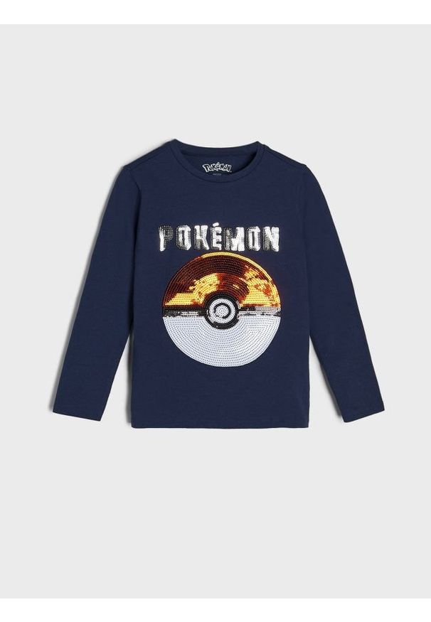 Sinsay - Koszulka z cekinami Pokémon - granatowy. Kolor: niebieski. Materiał: dzianina