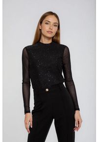 MOODO - Bluzka z przezroczystymi rękawami czarna. Kolor: czarny. Materiał: poliester, elastan #1