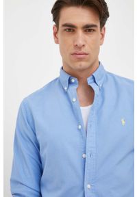 Polo Ralph Lauren koszula bawełniana 710804257015 męska slim z kołnierzykiem button-down. Typ kołnierza: button down, polo. Kolor: niebieski. Materiał: bawełna. Długość rękawa: długi rękaw. Długość: długie #1