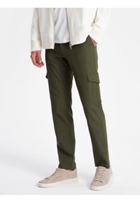 Ombre Clothing - Spodnie męskie materiałowe REGULAR z kieszeniami cargo - ciemnooliwkowe V1 OM-PACG-0178 - XXL. Kolor: oliwkowy. Materiał: materiał #8