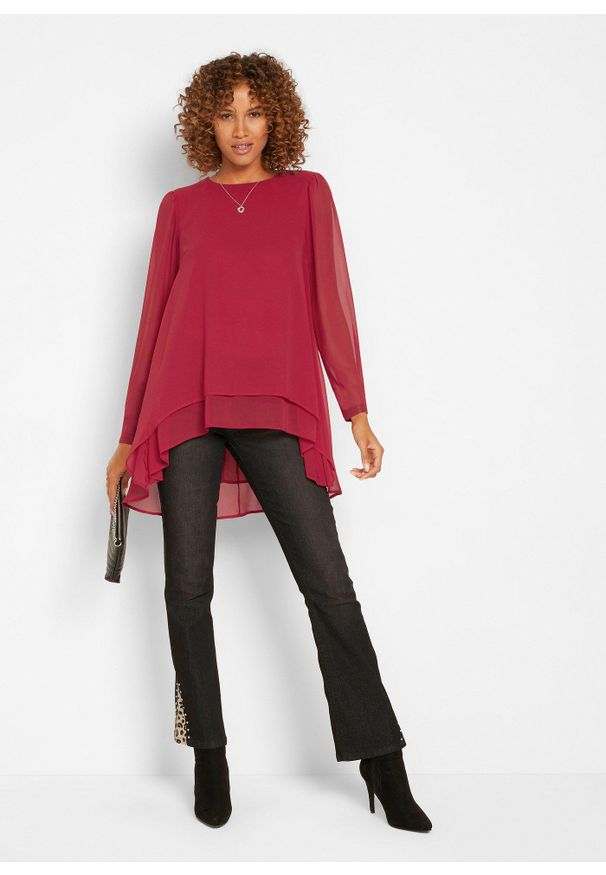 bonprix - Długa tunika z dłuższym tyłem. Kolor: czerwony. Długość: długie