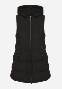 Born2be - Czarna Pikowana Kamizelka z Odpinanym Kapturem Mavalie. Kolor: czarny. Materiał: jeans. Wzór: aplikacja. Styl: elegancki #6