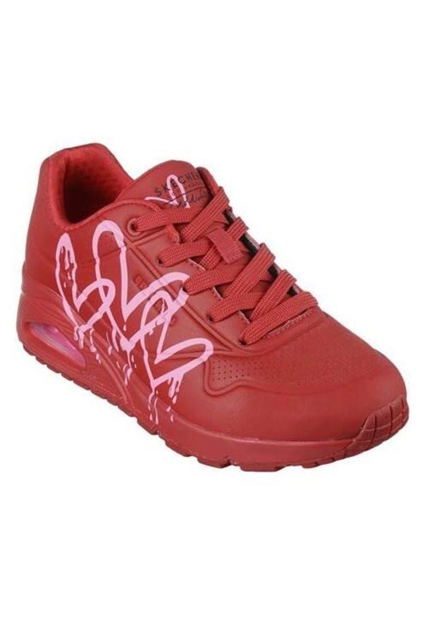 skechers - Buty do chodzenia damskie Skechers Uno Dripping In Love. Zapięcie: sznurówki. Kolor: czerwony. Materiał: guma, syntetyk, materiał, skóra, tkanina. Szerokość cholewki: normalna. Sport: turystyka piesza