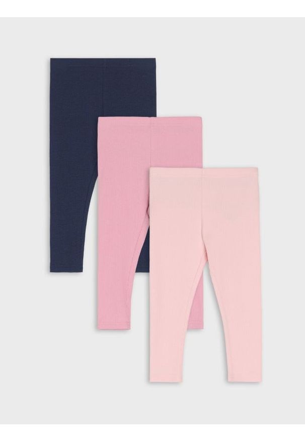 Sinsay - Prążkowane legginsy w stylu basic 3 pack - różowy. Kolor: różowy. Materiał: prążkowany