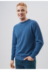 Ochnik - Niebieski bawełniany sweter męski z logo. Kolor: niebieski. Materiał: bawełna. Długość: długie. Wzór: aplikacja #1