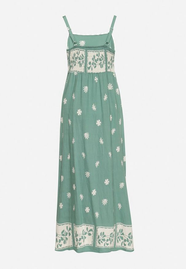 Born2be - Zielona Wiskozowa Sukienka z Geometrycznym Wzorem Lenirisa. Okazja: na co dzień. Kolor: zielony. Materiał: wiskoza. Długość rękawa: na ramiączkach. Wzór: geometria. Typ sukienki: proste. Styl: casual, klasyczny, elegancki