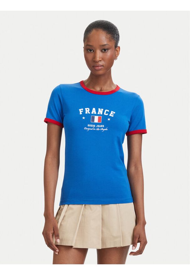 Guess Jeans T-Shirt 183096 Niebieski Classic Fit. Kolor: niebieski. Materiał: bawełna
