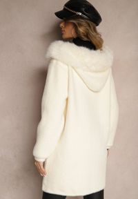 Renee - Jasnobeżowy Rozpinany Płaszcz z Wiskozą Wełną i Futerkiem Xesalttia. Okazja: do pracy. Kolor: beżowy. Materiał: wiskoza, futro, wełna. Styl: elegancki #5