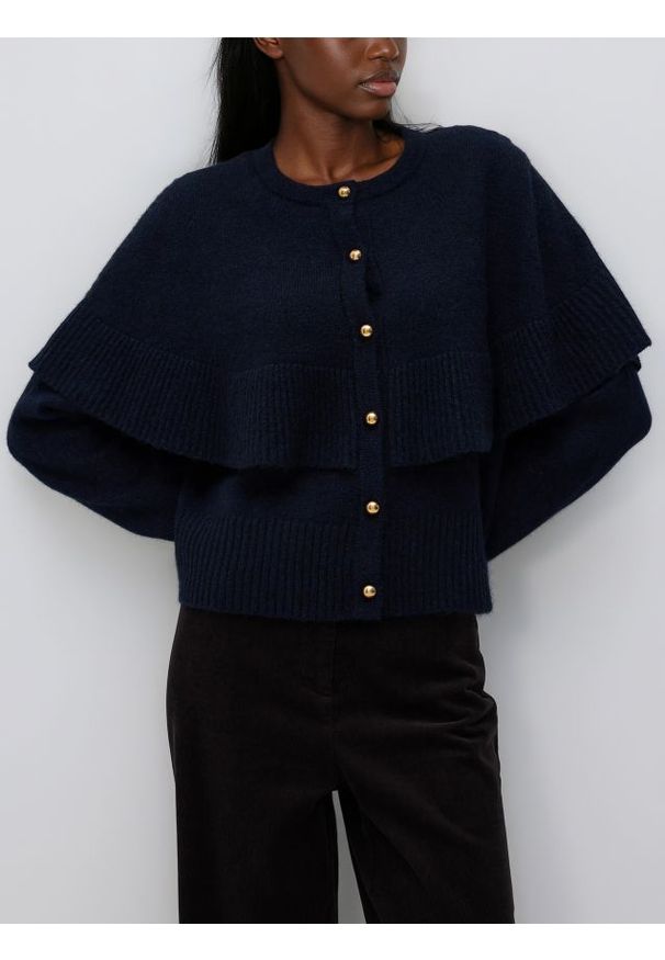 Reserved - Kardigan z ozdobnymi guzikami - granatowy. Kolor: niebieski. Materiał: dzianina, wełna