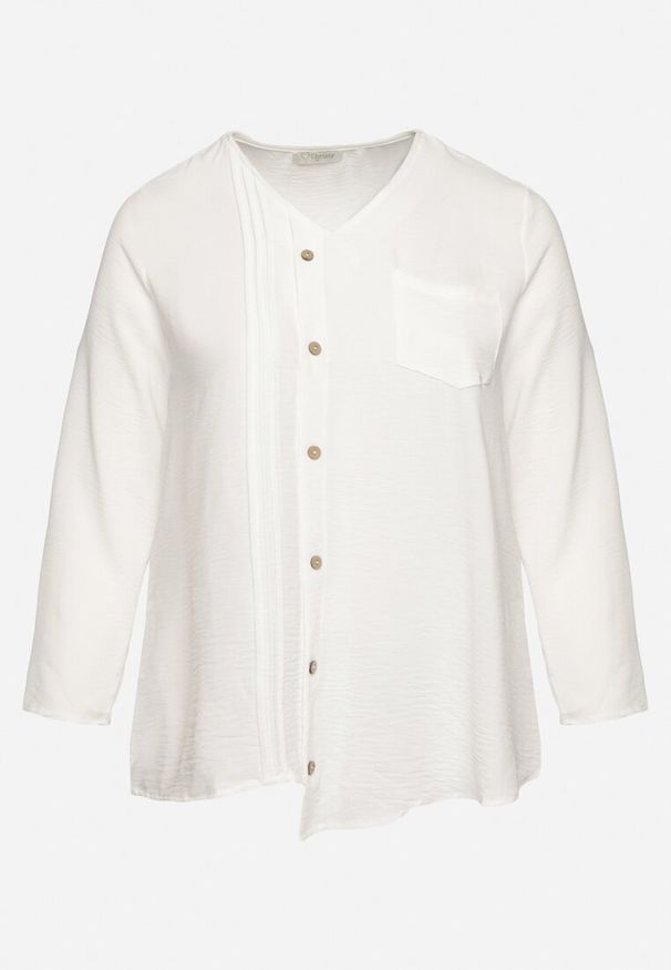 Born2be - Biała Bluzka z Ozdobnymi Guzikami i Kieszonką Ilavinna. Okazja: na co dzień. Kolor: biały. Materiał: jeans. Długość rękawa: długi rękaw. Długość: długie. Styl: casual, elegancki