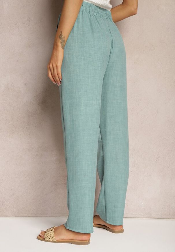 Renee - Miętowe Spodnie z Troczkiem w Pasie i Kieszeniami Ufalia. Okazja: na co dzień. Kolor: miętowy. Materiał: materiał. Styl: elegancki, casual