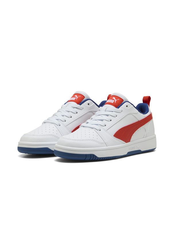 Puma - Młodzieżowe sneakersy Rebound V6 Lo PUMA White Fierce Red Clyde Royal Blue. Kolor: czerwony, niebieski, wielokolorowy, biały. Sport: turystyka piesza