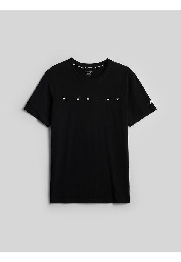 4f - 4F T-shirt regular z nadrukiem męski - czarny M. Okazja: na co dzień, na spacer. Kolor: czarny. Materiał: jeans, dzianina, bawełna, dresówka, materiał, jersey. Wzór: nadruk. Styl: casual, klasyczny