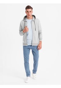 Ombre Clothing - Męska bluza dresowa z kapturem o delikatnej strukturze – szara V4 - Rozmiar: XL. Okazja: na co dzień. Typ kołnierza: kaptur. Kolor: szary. Materiał: dresówka. Styl: sportowy, casual #10