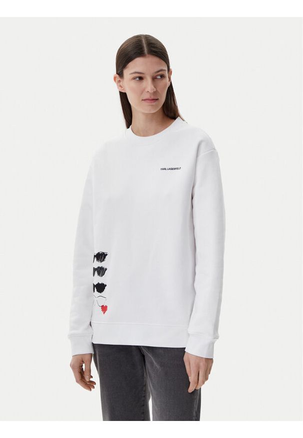 Karl Lagerfeld - KARL LAGERFELD Bluza A1W20076 Biały Relaxed Fit. Typ kołnierza: dekolt w karo. Kolor: biały. Materiał: bawełna