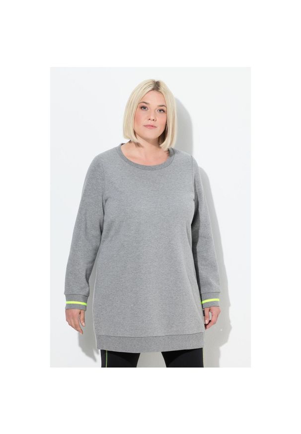 ULLA POPKEN - Damskie Długi sweter nadrukowany napis okrągły dekolt długi rękaw. Kolekcja: plus size. Kolor: szary. Materiał: poliester, materiał, bawełna. Długość rękawa: długi rękaw. Długość: długie. Wzór: napisy