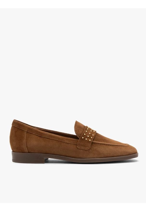 Ryłko - Brązowe mokasyny z ćwiekami. Kolor: brązowy. Materiał: skóra, welur. Styl: street