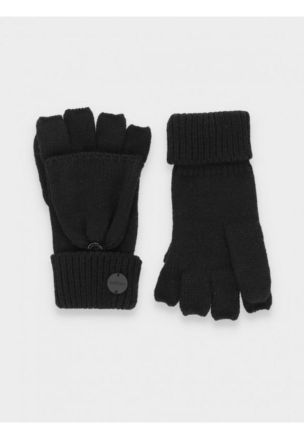 outhorn - Rękawiczki mitenki - czarne. Kolor: czarny. Materiał: dzianina, akryl. Wzór: ze splotem