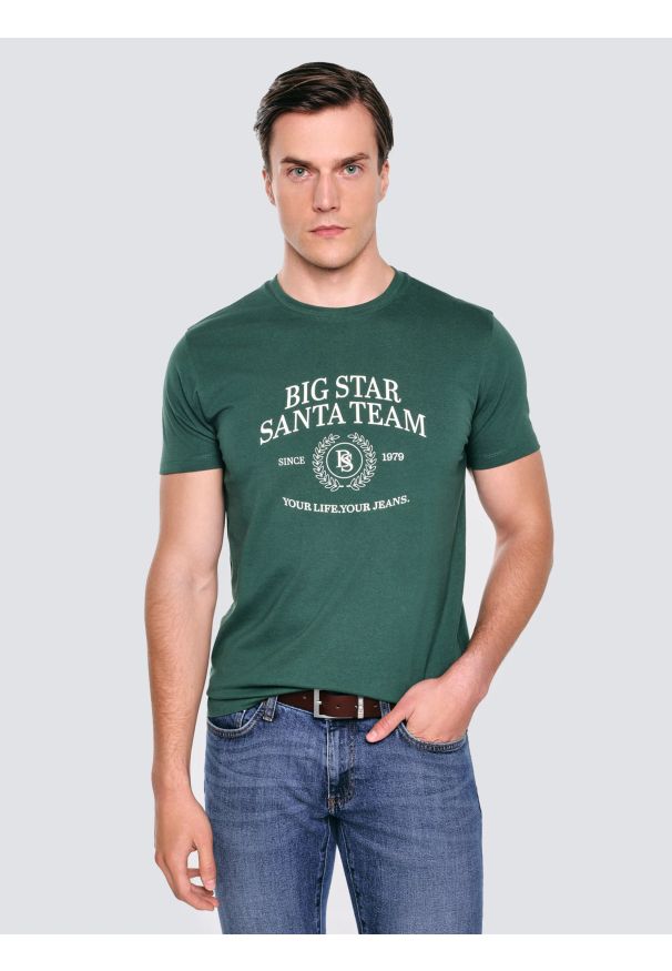 Big-Star - Koszulka męska z nadrukiem zielona Marr 304. Okazja: na co dzień. Kolor: zielony. Materiał: dzianina, bawełna. Wzór: nadruk. Sezon: zima. Styl: wizytowy, casual, klasyczny