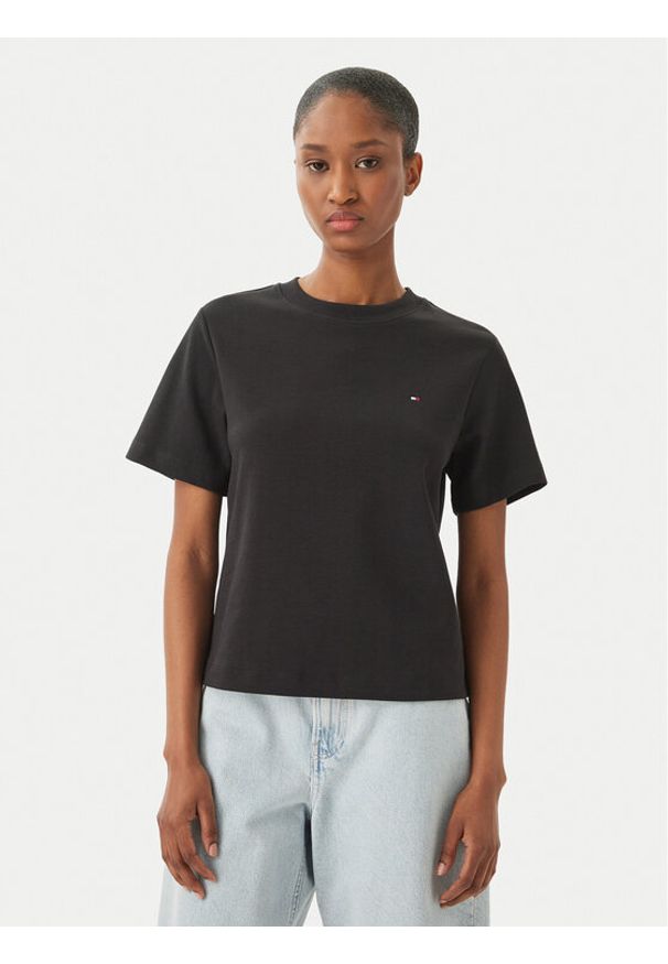 TOMMY HILFIGER - Tommy Hilfiger T-Shirt WW0WW49646 Czarny Boxy Fit. Kolor: czarny. Materiał: bawełna