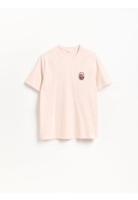 Reserved - T-shirt regular z bawełny - pastelowy róż. Kolor: różowy. Materiał: bawełna #1