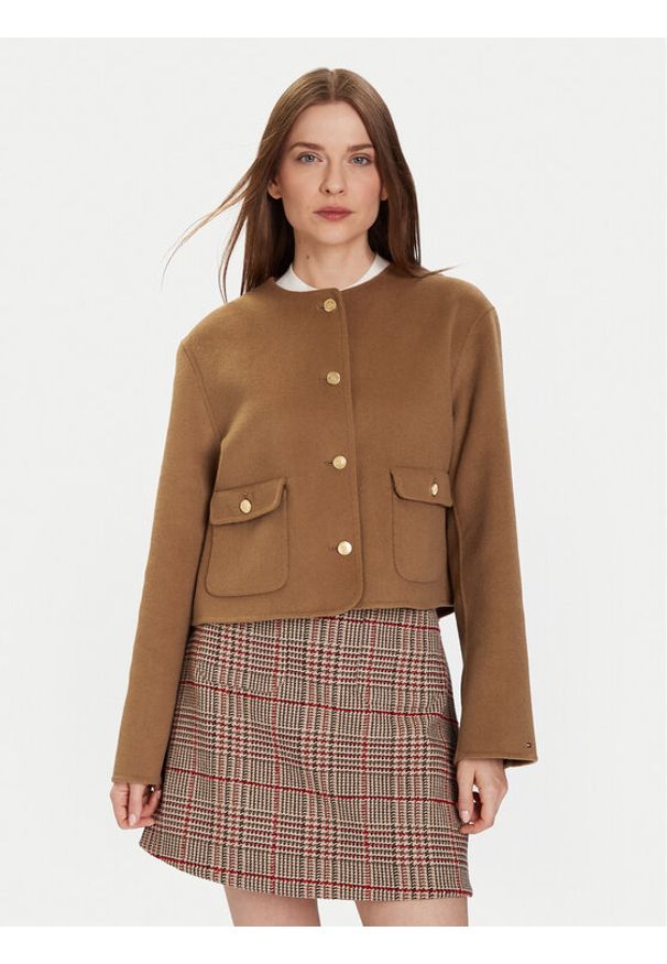 TOMMY HILFIGER - Tommy Hilfiger Kurtka przejściowa WW0WW47446 Beżowy Regular Fit. Kolor: beżowy. Materiał: wełna, syntetyk