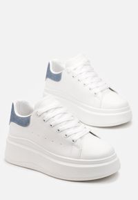 Renee - Biało-Niebieskie Sneakersy z Ekoskóry na Platformie ze Sznurowaniem Marienli. Okazja: na co dzień. Kolor: niebieski. Wzór: gładki. Obcas: na platformie #4