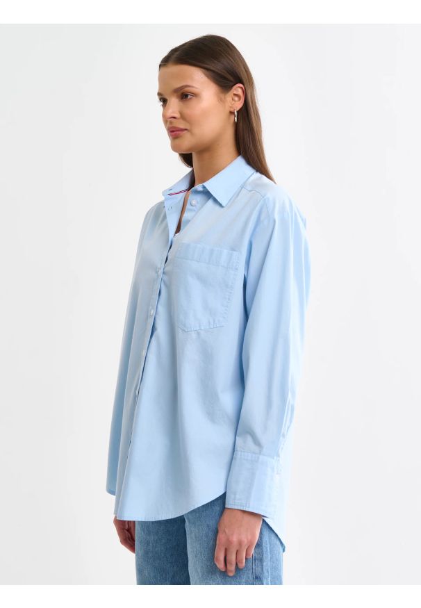 Big-Star - Koszula damska oversize niebieska Lamesa 400. Okazja: na co dzień. Typ kołnierza: kołnierzyk klasyczny. Kolor: niebieski. Materiał: bawełna. Styl: klasyczny, casual