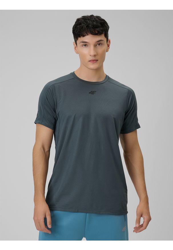 4f - 4F Koszulka treningowa regular szybkoschnąca męska - szara M. Kolor: szary. Materiał: skóra, materiał. Sport: fitness