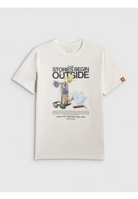 4f - 4F T-shirt regular z nadrukiem męski - biały M. Okazja: na co dzień. Kolor: biały. Materiał: dzianina, bawełna, materiał. Wzór: nadruk. Styl: casual, klasyczny #1