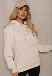 Renee - Ciemnobeżowa Bluza Kangurka z Kapturem i Szeroką Kieszenią Vaminita. Okazja: na co dzień. Typ kołnierza: kaptur. Kolor: beżowy. Styl: sportowy, wizytowy, casual, rockowy #3