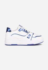 Born2be - Biało-Niebieskie Sneakersy z Metalicznymi Wstawkami Saifin. Kolor: biały #3