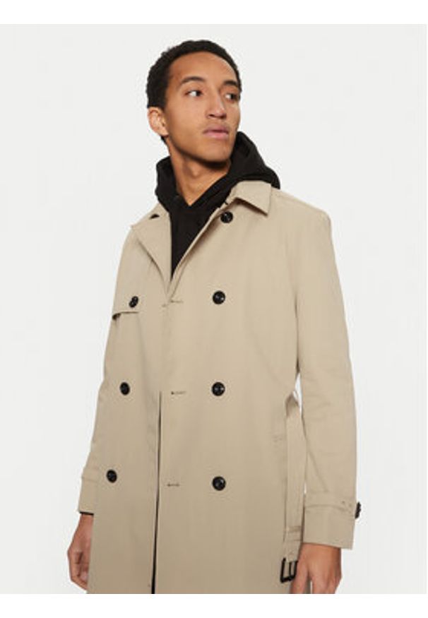 Hugo - HUGO Trencz Maluks 50535072 Beżowy Regular Fit. Kolor: beżowy. Materiał: syntetyk, bawełna