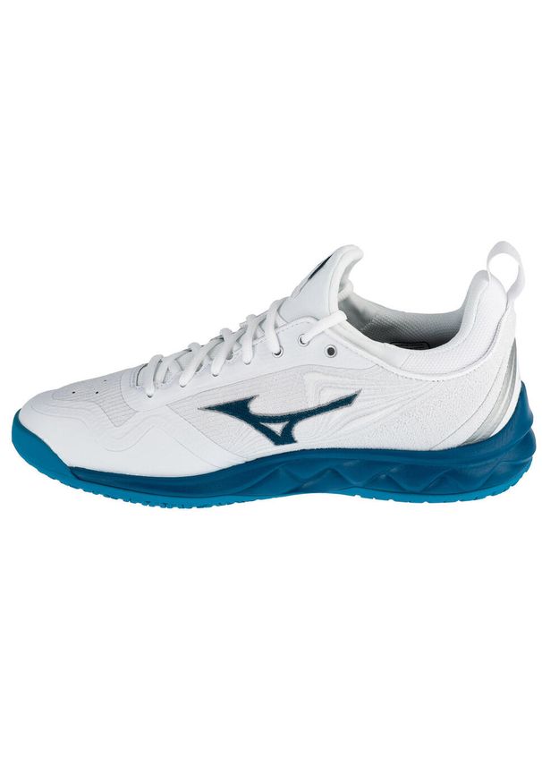 Buty siatkarskie męskie Mizuno Wave Luminous 2. Zapięcie: sznurówki. Kolor: biały, wielokolorowy, szary. Materiał: syntetyk, materiał. Szerokość cholewki: normalna. Model: Mizuno Wave