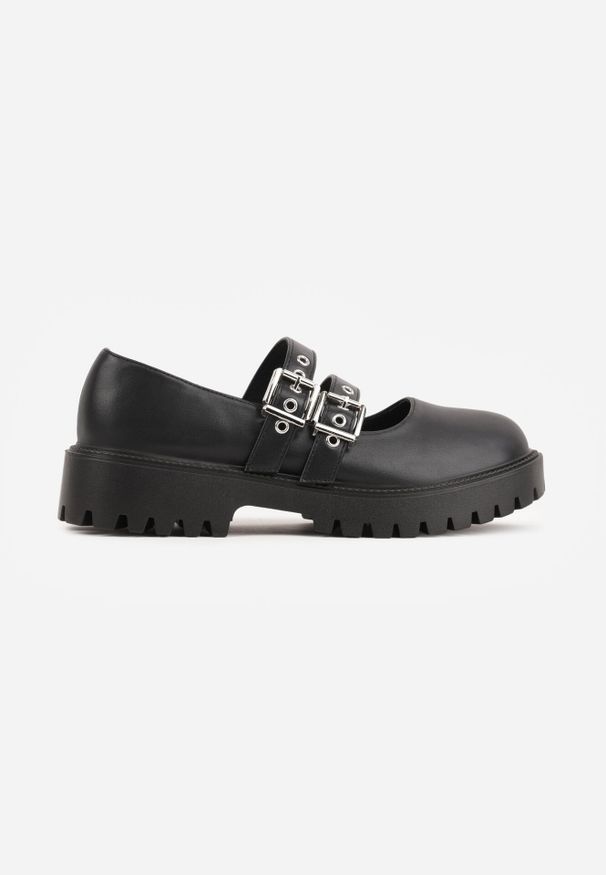 Born2be - Czarne Rockowe Półbuty Płaskie na Grubej Podeszwie z Dwoma Paskami Cellinis. Okazja: na co dzień. Zapięcie: pasek. Kolor: czarny. Materiał: jeans, dzianina. Wzór: paski. Styl: rockowy