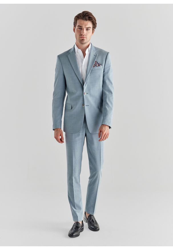 Pako Lorente - PAKO LORENTE – Niebieskie spodnie garniturowe P22SP-6G-004-N-S. Kolor: niebieski. Materiał: wełna, elastan. Wzór: gładki