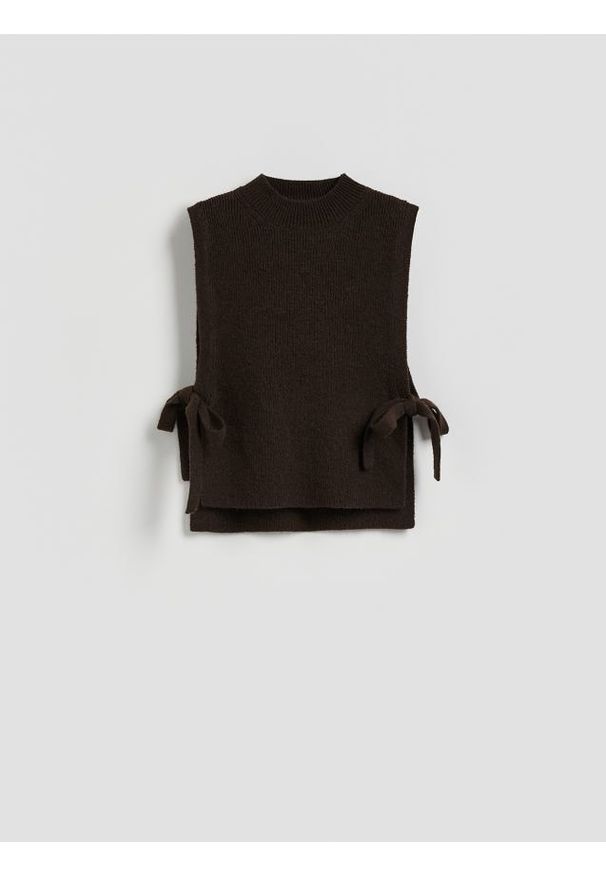 Reserved - Dzianinowy kołnierz z wiązaniem - ciemnobrązowy. Kolor: brązowy. Materiał: dzianina