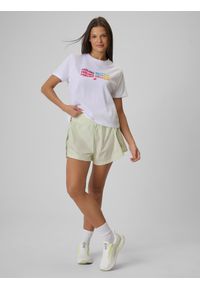 4f - 4F T-shirt boxy z nadrukiem damski - biały S. Okazja: na co dzień. Kolor: biały. Materiał: dzianina, materiał, bawełna. Wzór: nadruk. Styl: casual #2