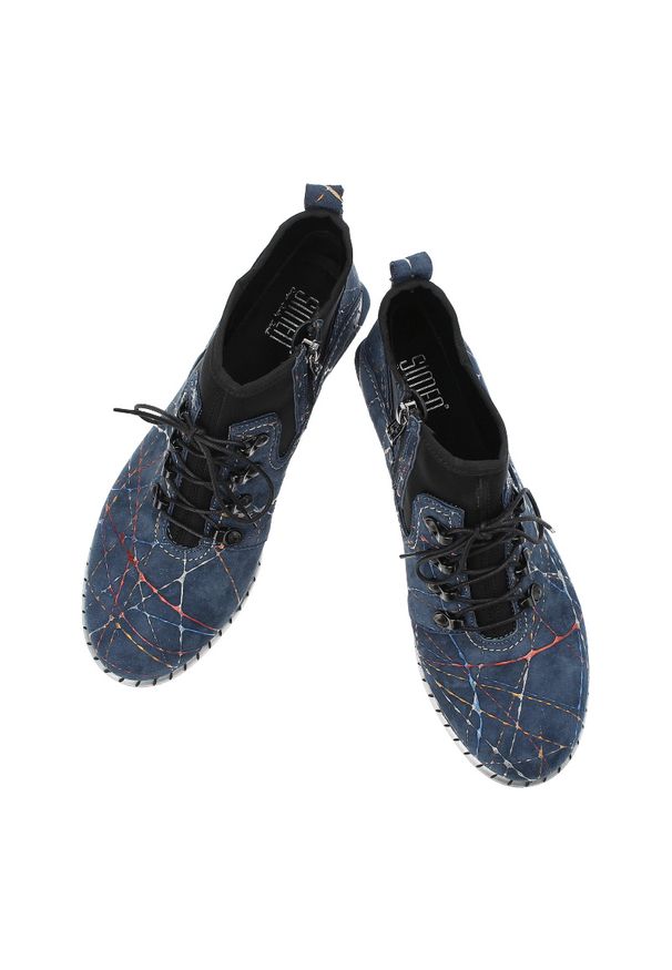 Granatowe Botki Simen Stylowe Obuwie Damskie. Okazja: na co dzień. Zapięcie: sznurówki. Kolor: czarny. Styl: elegancki