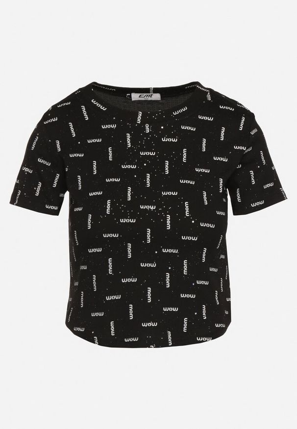 Born2be - Czarny Bawełniany T-shirt z Brokatem Olinithra. Okazja: na co dzień. Kolor: czarny. Materiał: bawełna. Wzór: aplikacja. Sezon: lato, wiosna. Styl: klasyczny, glamour, casual
