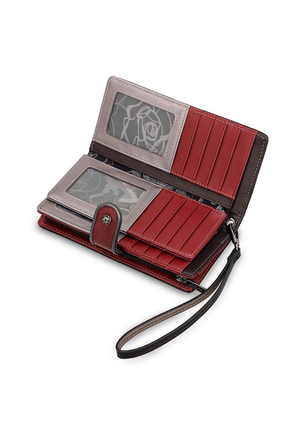 Brązowy Duży Damski Portfel Anekke Mademoiselle. Kolor: brązowy. Materiał: materiał. Wzór: haft