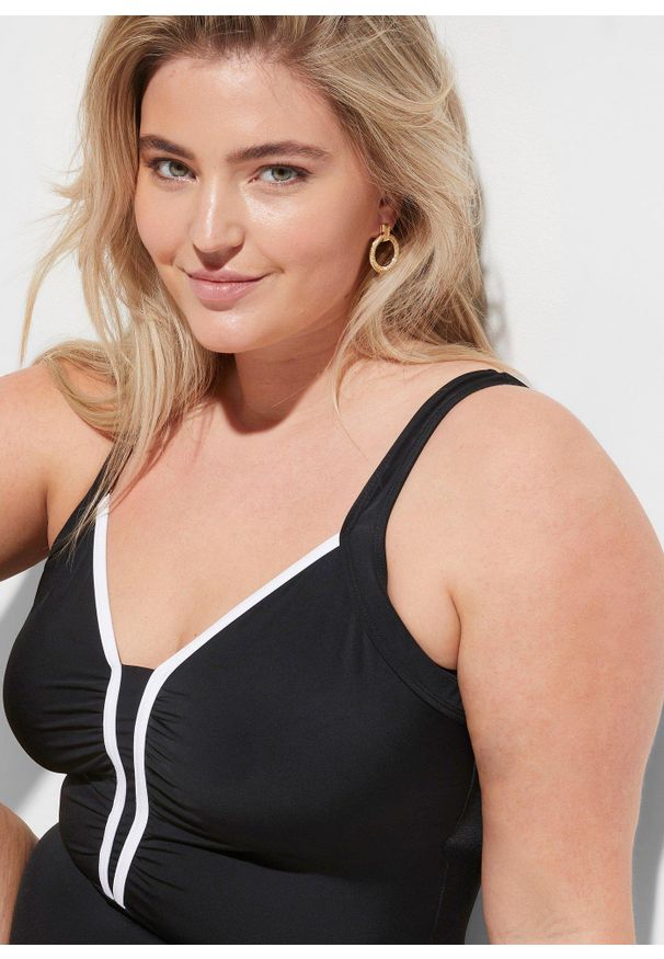 bonprix - Kostium kąpielowy z lamówką. Kolor: czarny